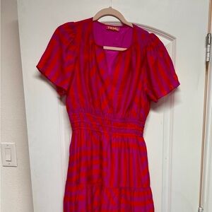 THML Red and Purple Striped Midi Dress
